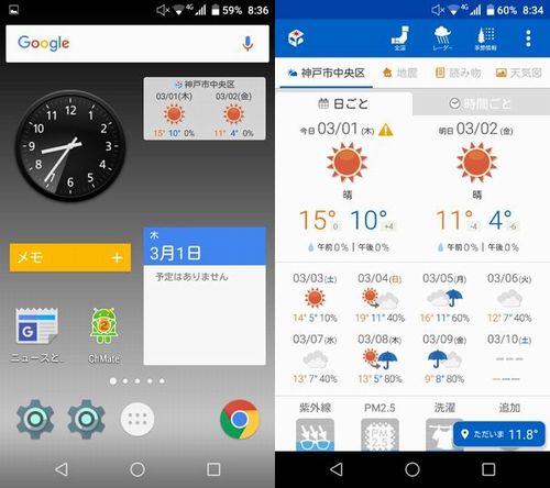 Androidでおすすめの無料の天気ウィジェット 天気アプリ4選